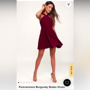 Lulus, Forevermore Burgundy Skater Dress, SIZE S